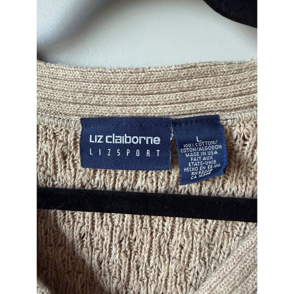 Liz Claiborne Lizsport 100% Cotton Tan Textured Stitch Button Up Cardigan- Sz L - Picture 4 of 5